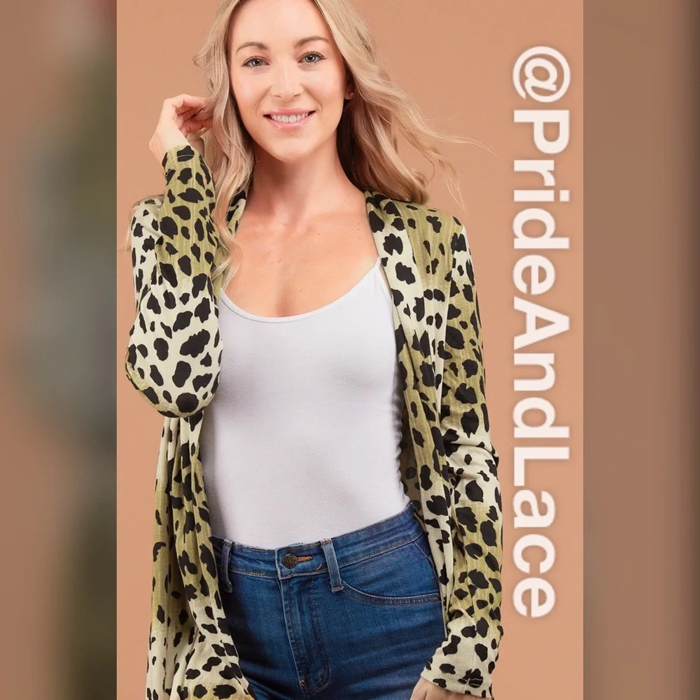 LAST 3️⃣ 🍂Taupe/Olive Animal Print Long Cardigan🍂 - Picture 1 of 7